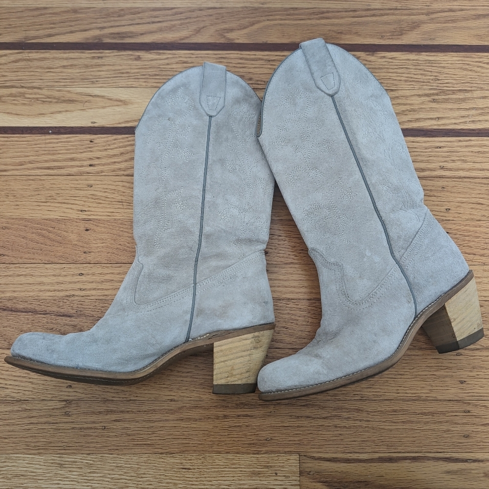 Blue-Grey genuine leather cowboy boots